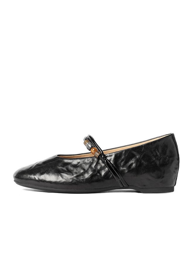 Senda a Mary Jane Women's Spring New Lambskin Textured Flats Xwf01aq6 Black Size 39 - Image 5