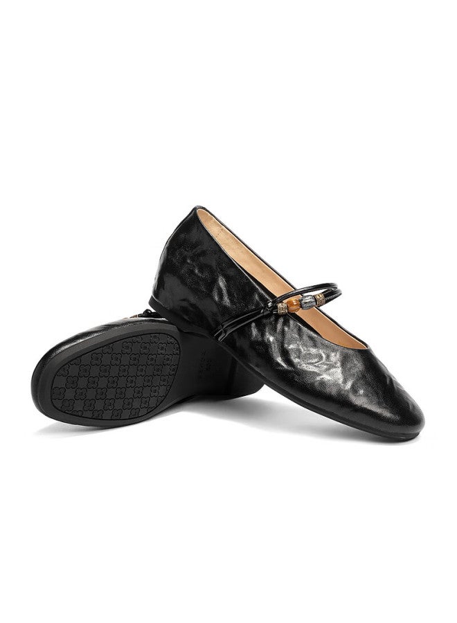 Senda a Mary Jane Women's Spring New Lambskin Textured Flats Xwf01aq6 Black Size 39 - Image 4