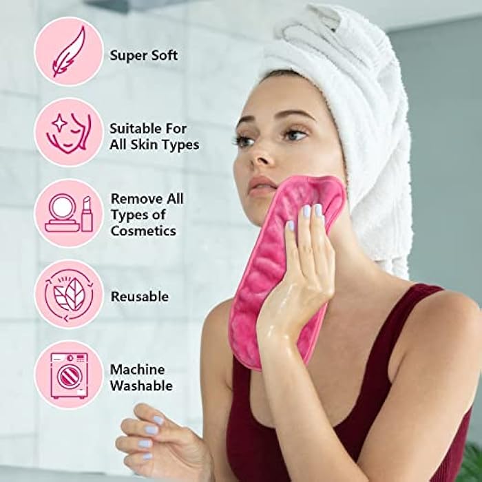Orighty Makeup Remover Cloths Pack of 4, Reusable Microfiber Facial Cleansing Cloths, Remove Instantly Dirt, Makeup&Waterproof Mascara with Just Water, 15.5 x 7.5 in, Blue/Purple/Black/Pink - Image 4