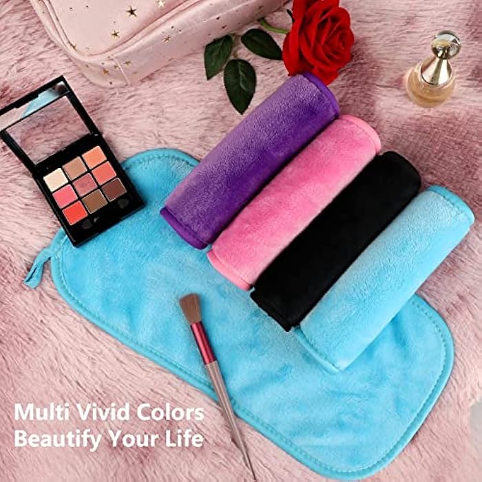 Orighty Makeup Remover Cloths Pack of 4, Reusable Microfiber Facial Cleansing Cloths, Remove Instantly Dirt, Makeup&Waterproof Mascara with Just Water, 15.5 x 7.5 in, Blue/Purple/Black/Pink - Image 5