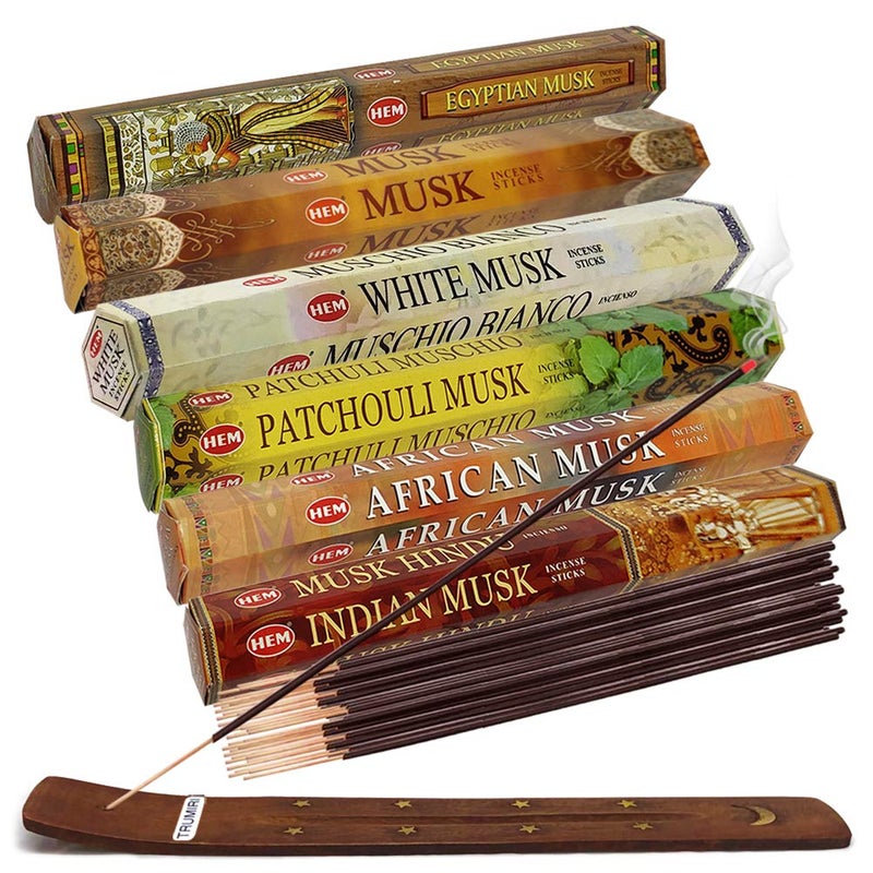 TRUMIRI Hem Incense Sticks Variety Pack 17 and Incense Stick Holder Bundle with 6 Musk Fragrances 