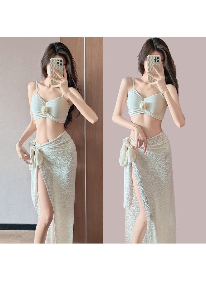 Thai-style High-value Hot Girl Two-piece Beach Long Dress Bikini Three-piece Swimsuit With Chest Pad And Bandeau