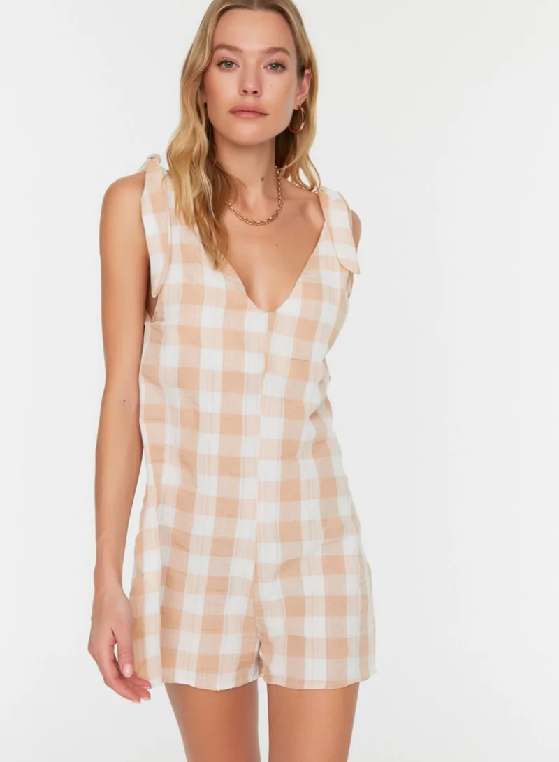 trendyol Checked Tie Shoulder Playsuit