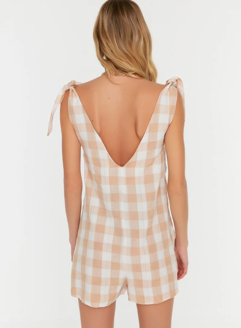 trendyol Checked Tie Shoulder Playsuit