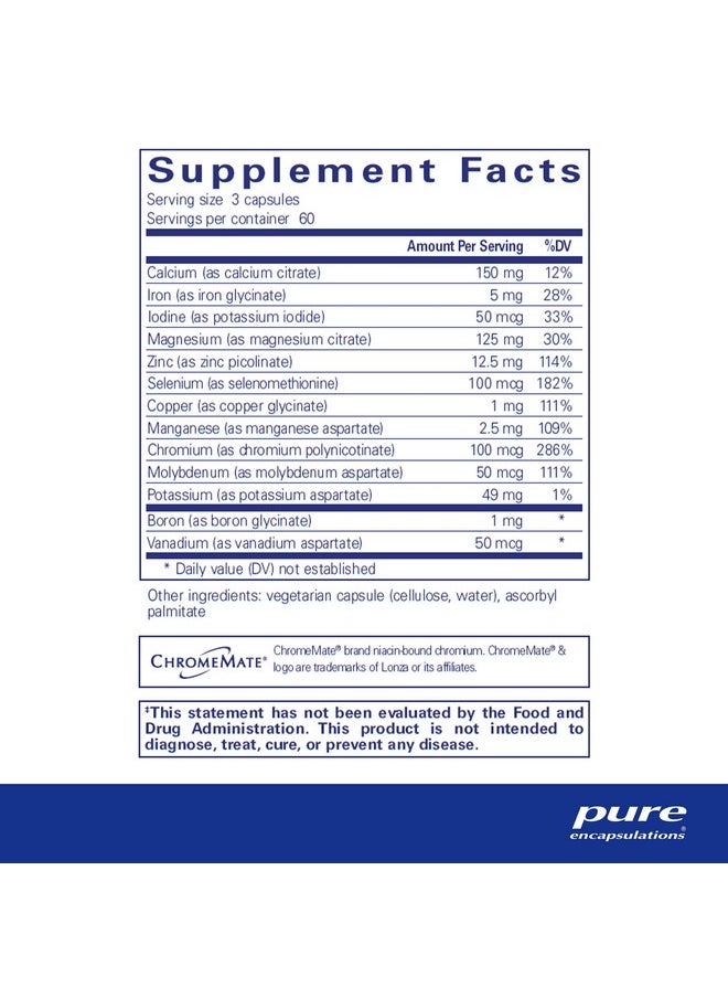 Pure Encapsulations - Mineral 650 ; Hypoallergenic Combination Of Balanced Chelated;Minerals ; 180 Capsules - Image 1