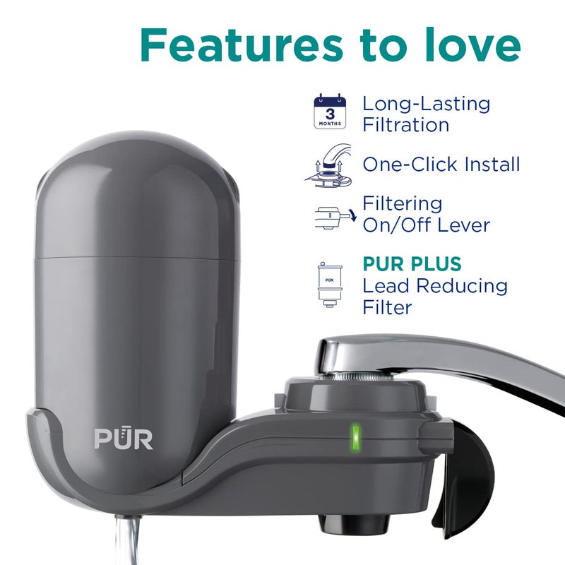 PUR Plus Vertical FaucetMount Water Filtration System LeadReducing Filter Easy Installation 100Gallon Capacity Compatible with External Aerators Grey - Image 3