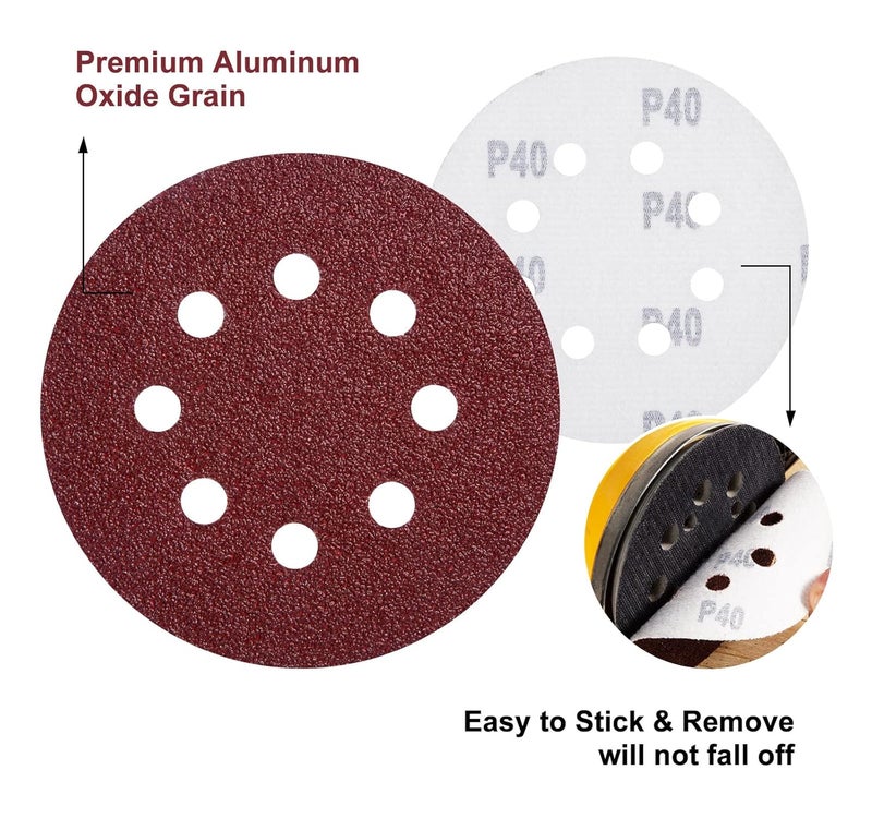 S SATC 150 PCS Sanding Discs 5-Inch 8-Hole Aluminum Oxide Sandpaper for Woodworking Hook and Loop Adhesive for Random Orbital Sander 40 Grit - Image 5