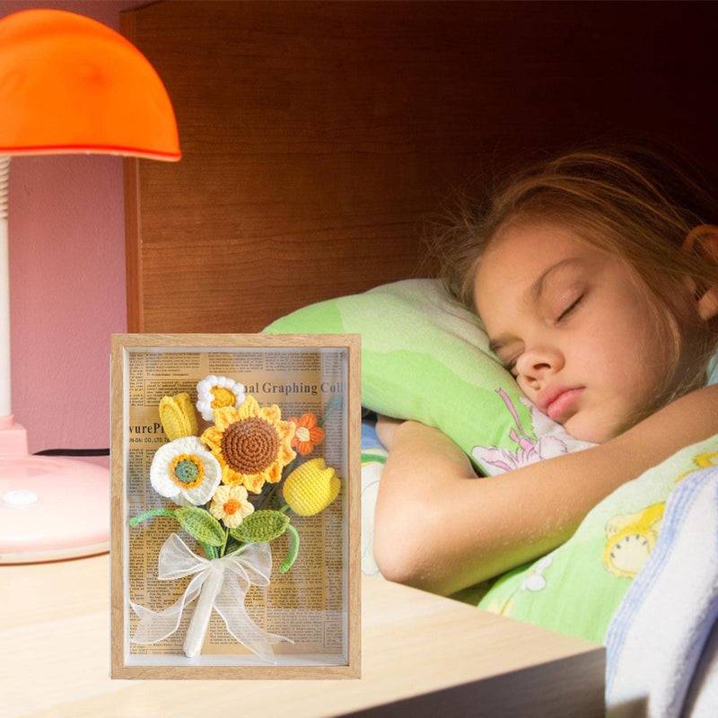 Handmade Knit Flowers Photo Frame | Artificial Hand- Knitted Sunflower Bouquet Wall Decor,Home Offices Decors, Desk Tabletop Ornaments, Gift for Mother’s Day, Anniversary, Wedding - Image 3