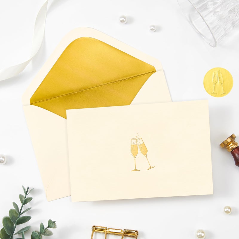 Crisky 50 Embossed Blank Cards and Envelopes 4x6, Embellished Gold Foil Champagne Glasses Bridesmaid Card, Blank Greeting Cards Bulk for Wedding, Bridal Shower, Baby Shower, Birthday Party - Image 3