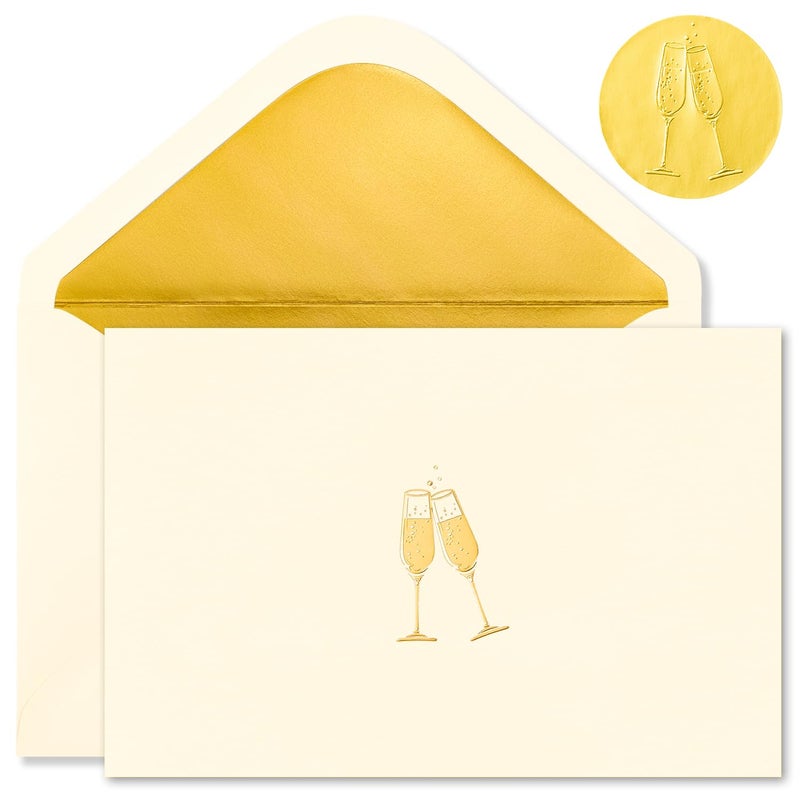 Crisky 50 Embossed Blank Cards and Envelopes 4x6, Embellished Gold Foil Champagne Glasses Bridesmaid Card, Blank Greeting Cards Bulk for Wedding, Bridal Shower, Baby Shower, Birthday Party - Image 1