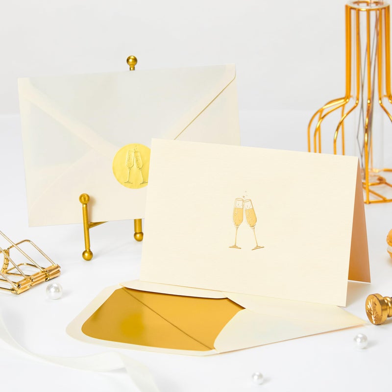 Crisky 50 Embossed Blank Cards and Envelopes 4x6, Embellished Gold Foil Champagne Glasses Bridesmaid Card, Blank Greeting Cards Bulk for Wedding, Bridal Shower, Baby Shower, Birthday Party - Image 5