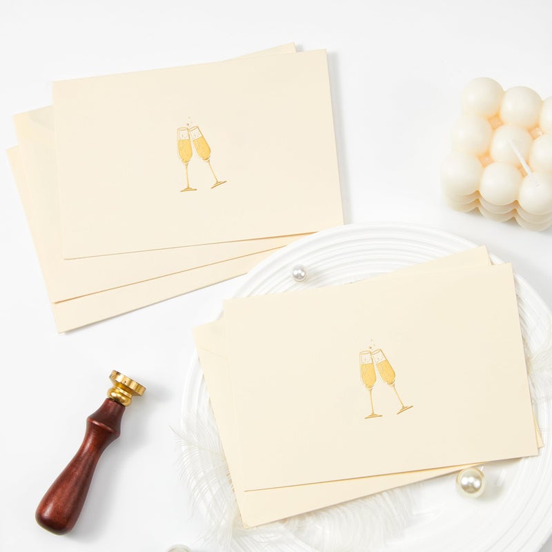 Crisky 50 Embossed Blank Cards and Envelopes 4x6, Embellished Gold Foil Champagne Glasses Bridesmaid Card, Blank Greeting Cards Bulk for Wedding, Bridal Shower, Baby Shower, Birthday Party - Image 4