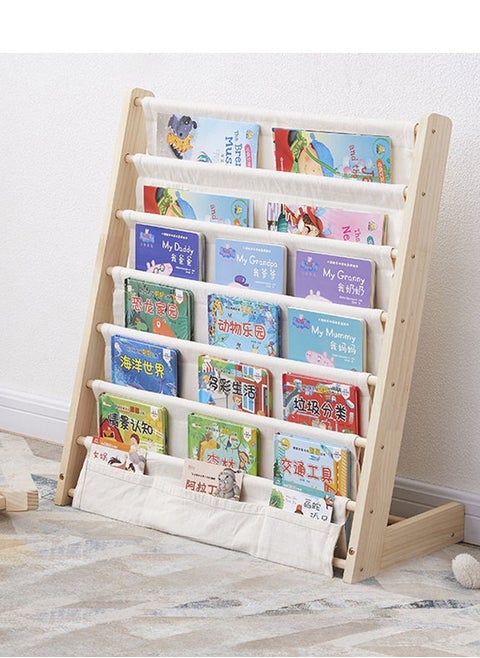 6-Tier Wood Kids Bookshelf, Baby Bookcase, Natural Sling Book Rack Kids Bedroom Playroom Toy Storage for Home and Office