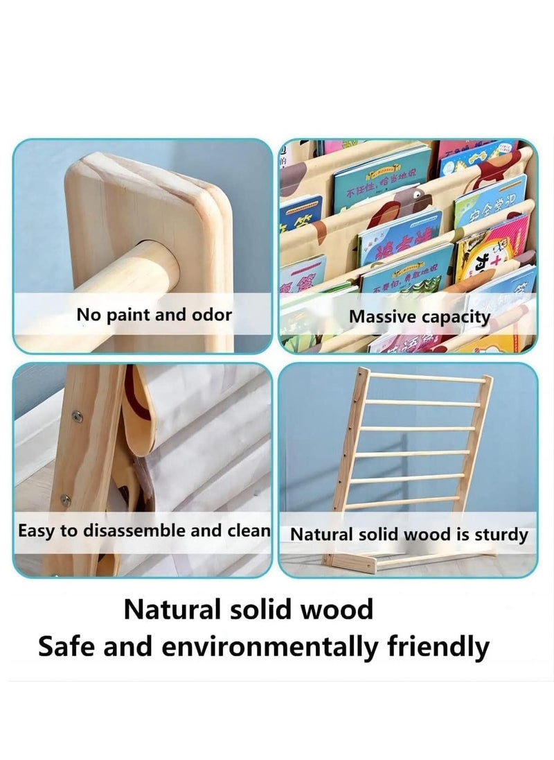 6-Tier Wood Kids Bookshelf, Baby Bookcase, Natural Sling Book Rack Kids Bedroom Playroom Toy Storage for Home and Office