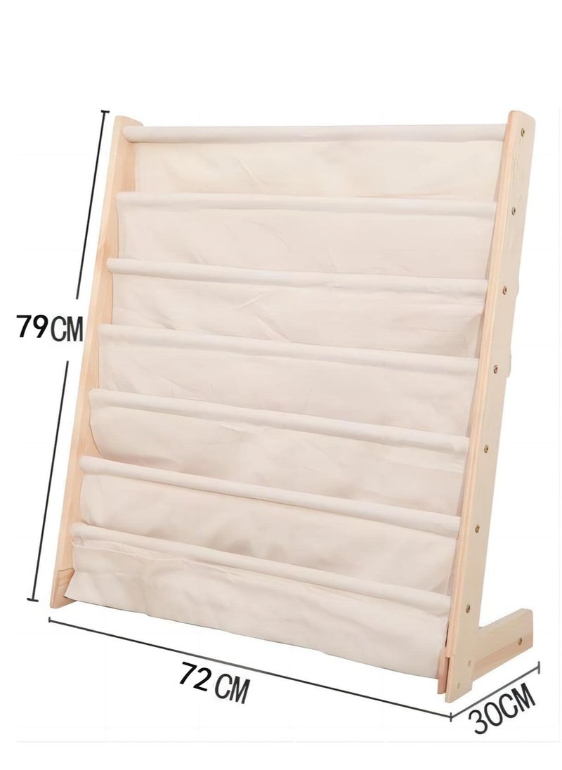 6-Tier Wood Kids Bookshelf, Baby Bookcase, Natural Sling Book Rack Kids Bedroom Playroom Toy Storage for Home and Office