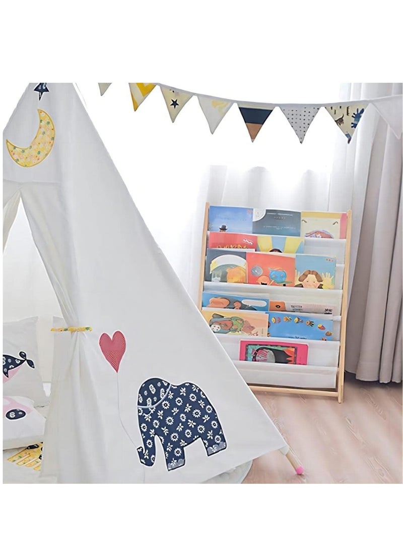 6-Tier Wood Kids Bookshelf, Baby Bookcase, Natural Sling Book Rack Kids Bedroom Playroom Toy Storage for Home and Office