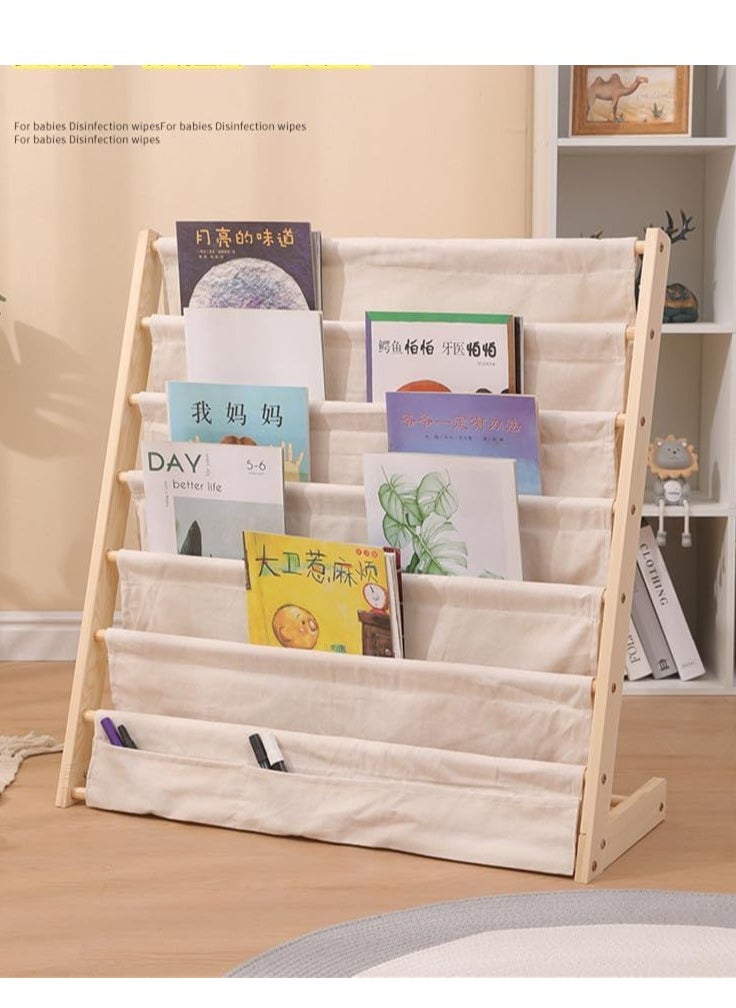 6-Tier Wood Kids Bookshelf, Baby Bookcase, Natural Sling Book Rack Kids Bedroom Playroom Toy Storage for Home and Office