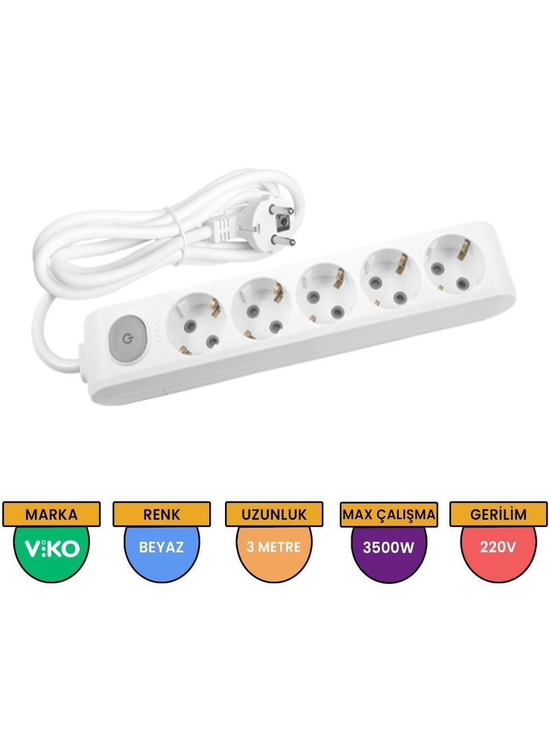Viko 5-Plug Socket with Switch and Grounding with 3 Meter Cable 