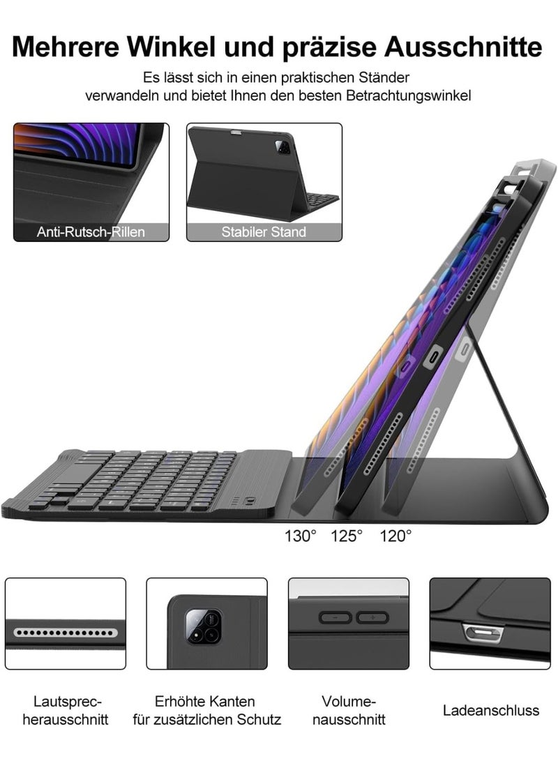 Muzz Mi Pad 7 Pro Keyboard Case, 11.2-Inch, Magnetic Removable QWERTZ Keyboard, Smart Cover with Pen Holder, Black For Mi Pad 7 /7Pro - Image 2
