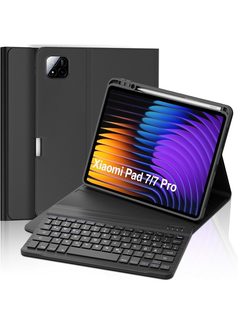 Muzz Mi Pad 7 Pro Keyboard Case, 11.2-Inch, Magnetic Removable QWERTZ Keyboard, Smart Cover with Pen Holder, Black For Mi Pad 7 /7Pro - Image 5