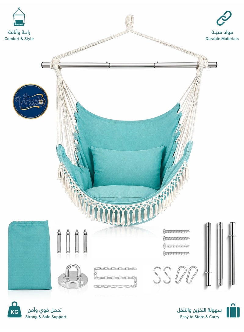 Vicalo Hanging Hammock Chair with Pocket, 330 lb Swing Chair - Image 1