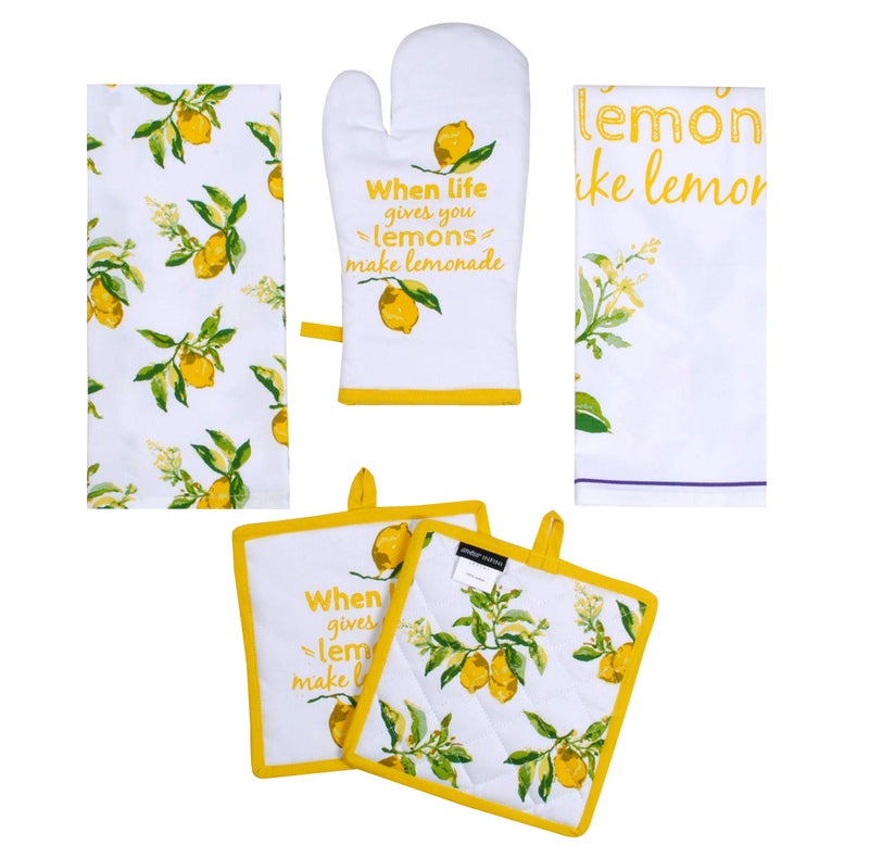 AMOUR INFINI AMOUR INFINI Pot Holders Oven Mitt and Kitchen Towel Heat Resistant 5Piece Cotton Kitchen Set Perfect for Cooking Baking and Grilling Gift Set Citrus Splash
