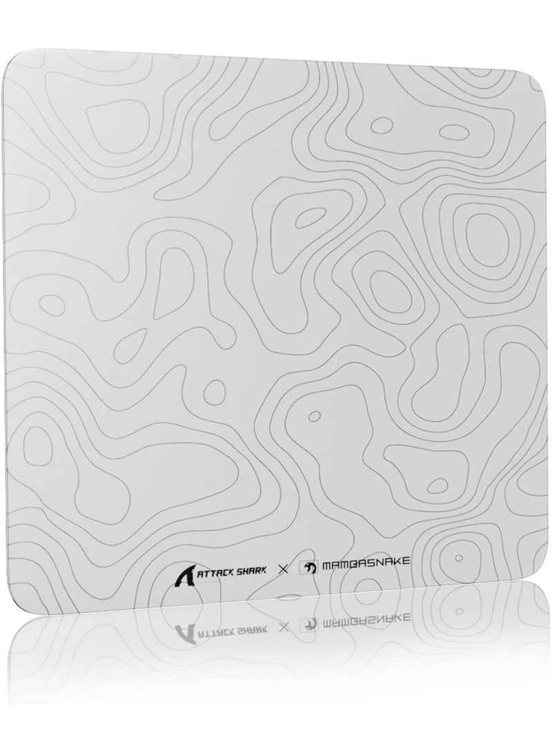 هجوم القرش CM05 Glass Gaming Mouse Pad,17.7x15.7 in Large Mouse Mat，Non Slip 9H Hard Mousepads,Nano-Textured Glass Surface with Improved Precision and Speed for FPS Players-White Contour - Image 1