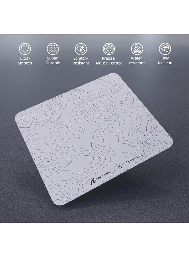 هجوم القرش CM05 Glass Gaming Mouse Pad,17.7x15.7 in Large Mouse Mat，Non Slip 9H Hard Mousepads,Nano-Textured Glass Surface with Improved Precision and Speed for FPS Players-White Contour - Image 4