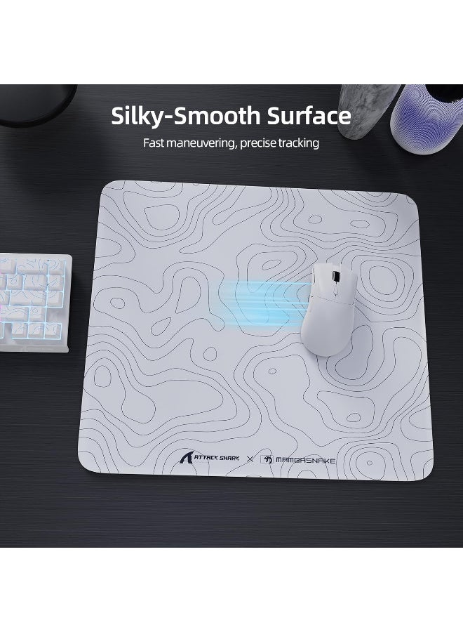 هجوم القرش CM05 Glass Gaming Mouse Pad,17.7x15.7 in Large Mouse Mat，Non Slip 9H Hard Mousepads,Nano-Textured Glass Surface with Improved Precision and Speed for FPS Players-White Contour - Image 2