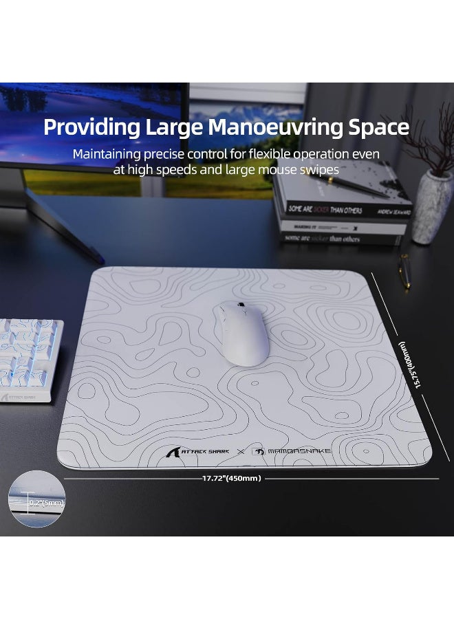 هجوم القرش CM05 Glass Gaming Mouse Pad,17.7x15.7 in Large Mouse Mat，Non Slip 9H Hard Mousepads,Nano-Textured Glass Surface with Improved Precision and Speed for FPS Players-White Contour - Image 3