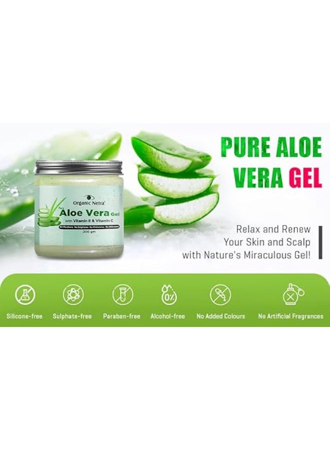 Organic Netra Pure Aloe Vera Gel with Vitamin C & E for Skin, Face and Hair | Helps to Repair and Smoothens Hair | Relax and Renew your Skin and Scalp |Paraben Free & Sulphate Free - 200 Gm - Image 4