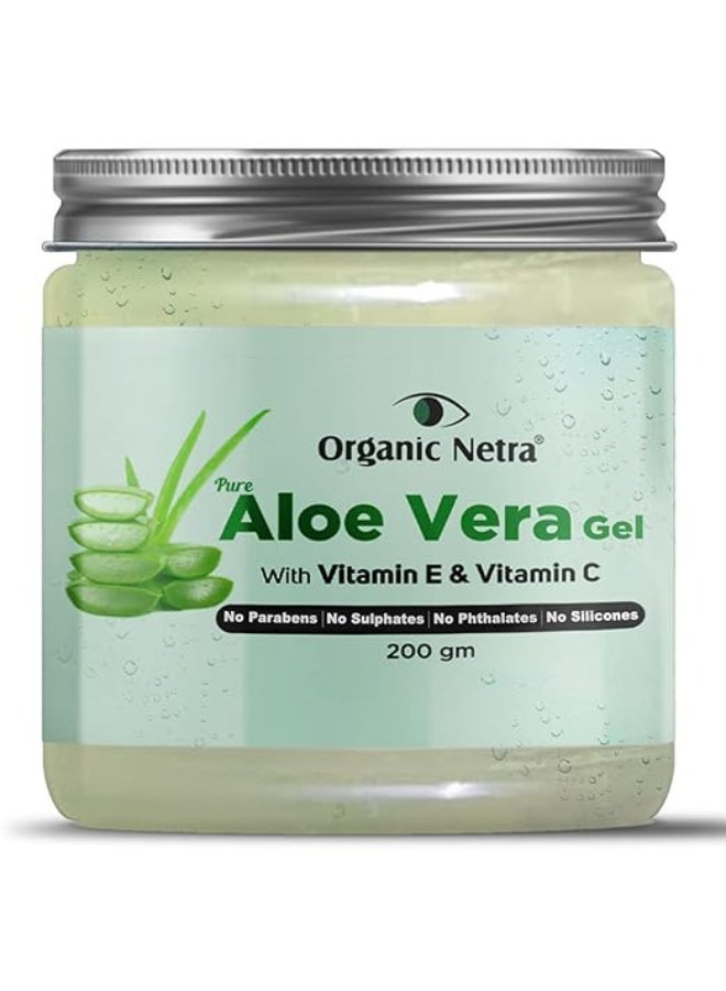 Organic Netra Pure Aloe Vera Gel with Vitamin C & E for Skin, Face and Hair | Helps to Repair and Smoothens Hair | Relax and Renew your Skin and Scalp |Paraben Free & Sulphate Free - 200 Gm - Image 1