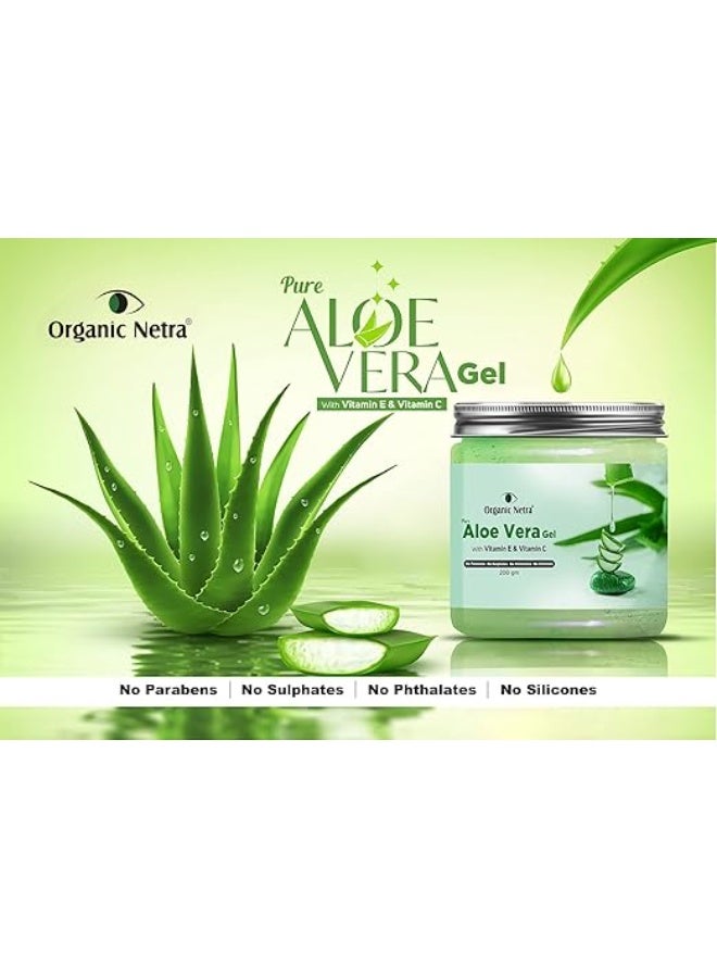 Organic Netra Pure Aloe Vera Gel with Vitamin C & E for Skin, Face and Hair | Helps to Repair and Smoothens Hair | Relax and Renew your Skin and Scalp |Paraben Free & Sulphate Free - 200 Gm - Image 2