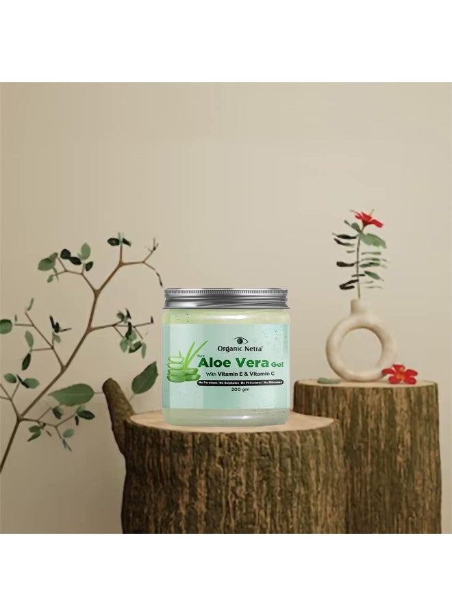 Organic Netra Pure Aloe Vera Gel with Vitamin C & E for Skin, Face and Hair | Helps to Repair and Smoothens Hair | Relax and Renew your Skin and Scalp |Paraben Free & Sulphate Free - 200 Gm - Image 3