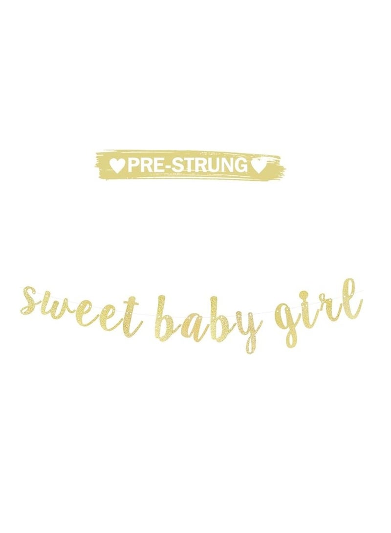 ThePartyPopper Sparkling Gold Glitter "Sweet Baby Girl" Bunting Banner for Baby Showers & First Birthdays - Image 1