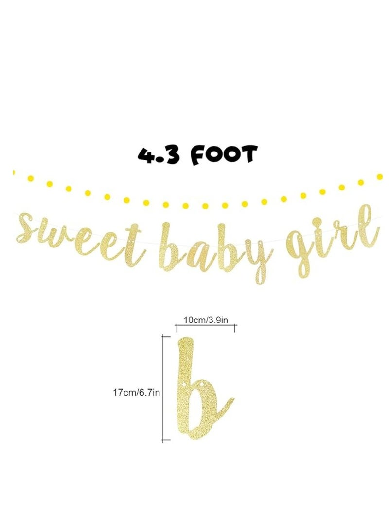 ThePartyPopper Sparkling Gold Glitter "Sweet Baby Girl" Bunting Banner for Baby Showers & First Birthdays - Image 2