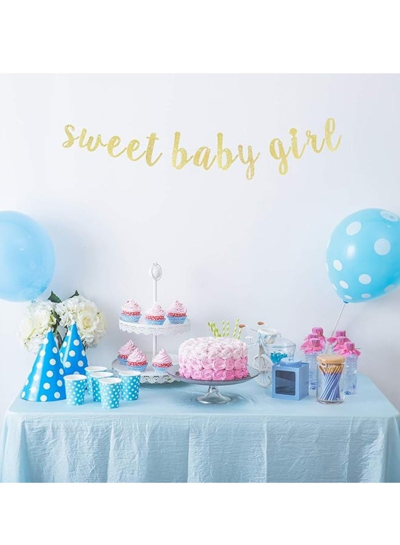 ThePartyPopper Sparkling Gold Glitter "Sweet Baby Girl" Bunting Banner for Baby Showers & First Birthdays - Image 4