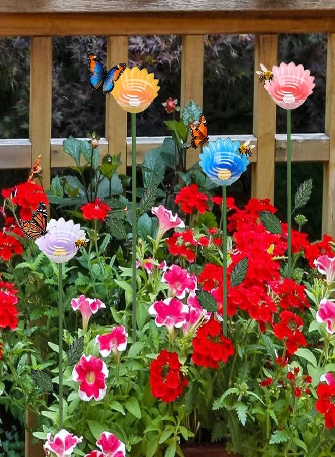 hogardeck Garden Decor for Outside, 4 Pcs 25.8" Metal Bee Watering Station, Flower Design with Stakes, Butterfly Feeder Bird Bath for Outside Yard Patio Lawn (Blue, Yellow, Pink, White) - Image 4