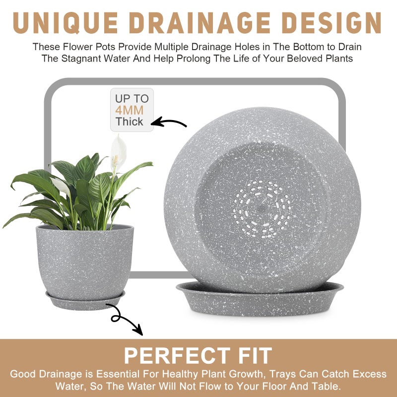 YNNICO Plant Pots 12/10/9 inch Set of 3, Flower Pots with Multi Mesh Drainage Holes, Large Planters for Indoor Outdoor Garden Plants and Flowers. (Gray) - Image 3