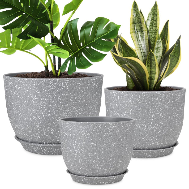 YNNICO Plant Pots 12/10/9 inch Set of 3, Flower Pots with Multi Mesh Drainage Holes, Large Planters for Indoor Outdoor Garden Plants and Flowers. (Gray) - Image 1