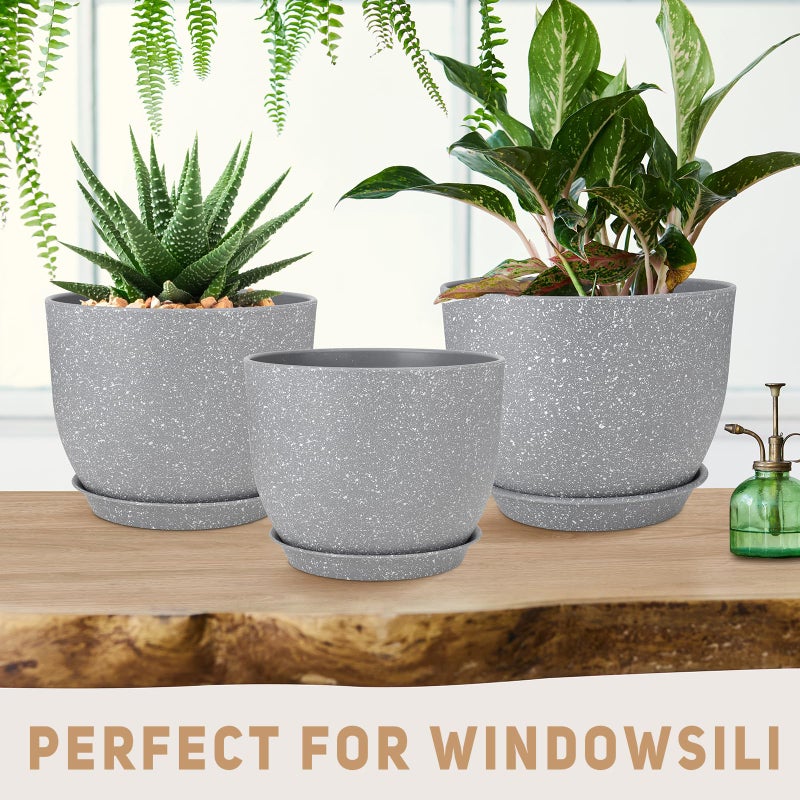 YNNICO Plant Pots 12/10/9 inch Set of 3, Flower Pots with Multi Mesh Drainage Holes, Large Planters for Indoor Outdoor Garden Plants and Flowers. (Gray) - Image 5