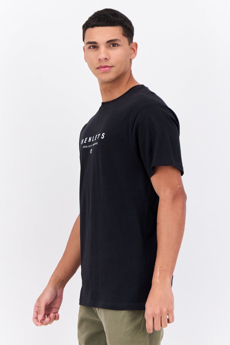 Men Crew Neck Short Sleeves Brand Logo T-Shirt, Black