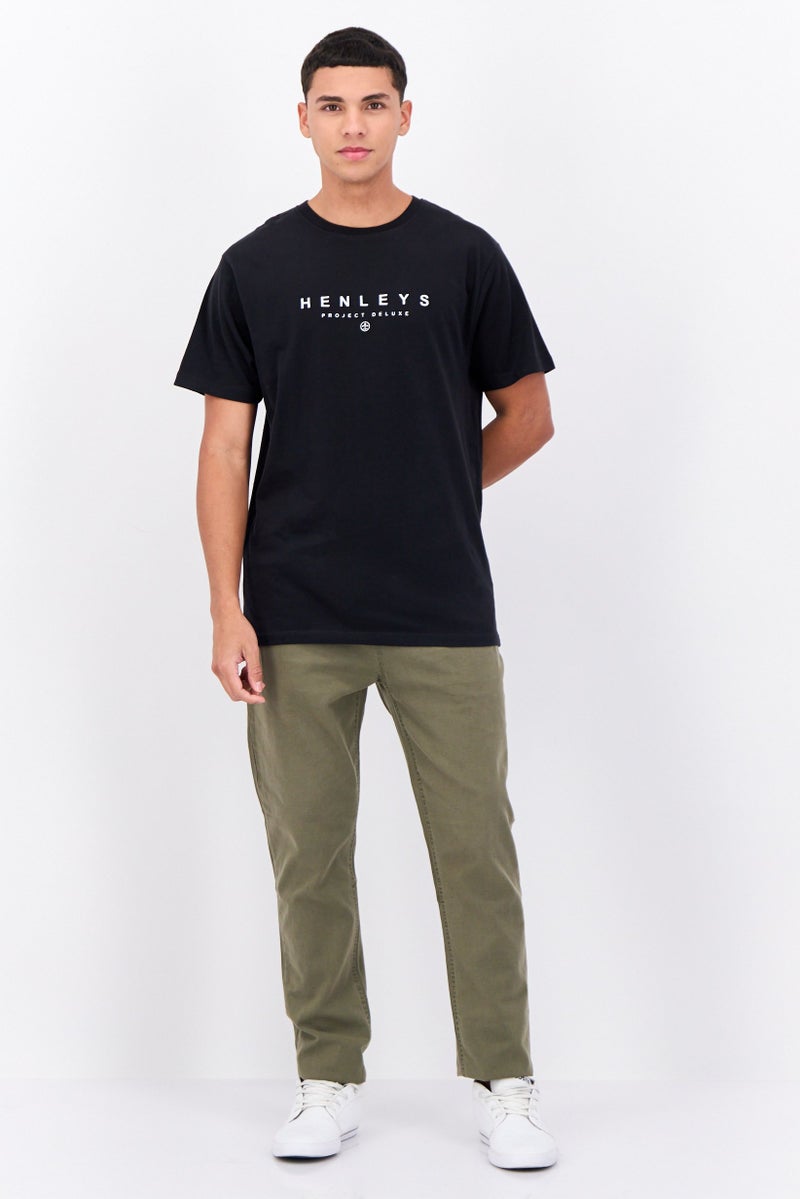 Men Crew Neck Short Sleeves Brand Logo T-Shirt, Black
