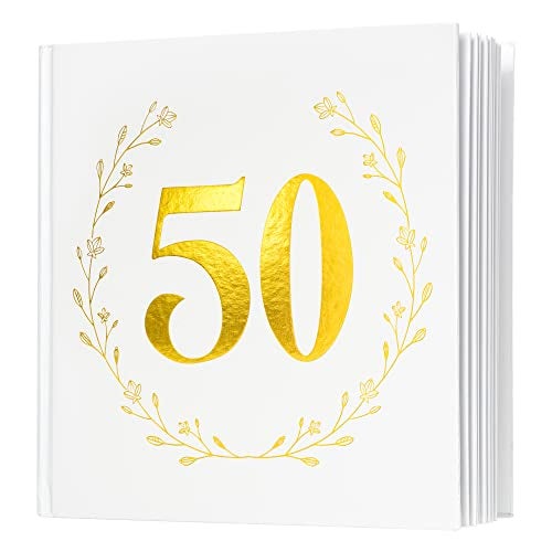 Calculs 1976 Birthday Party Guest Book for Parents Memories Keepsake 50th Anniversary Polaroid Picture Book 8.5” Square Gold Photo Album Blank White Pages for Instant Film - Image 1