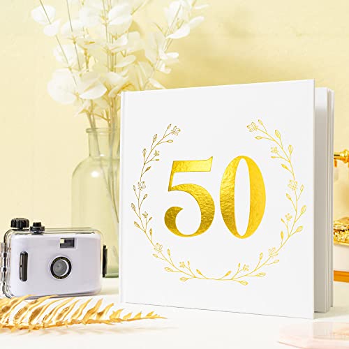 Calculs 1976 Birthday Party Guest Book for Parents Memories Keepsake 50th Anniversary Polaroid Picture Book 8.5” Square Gold Photo Album Blank White Pages for Instant Film - Image 4