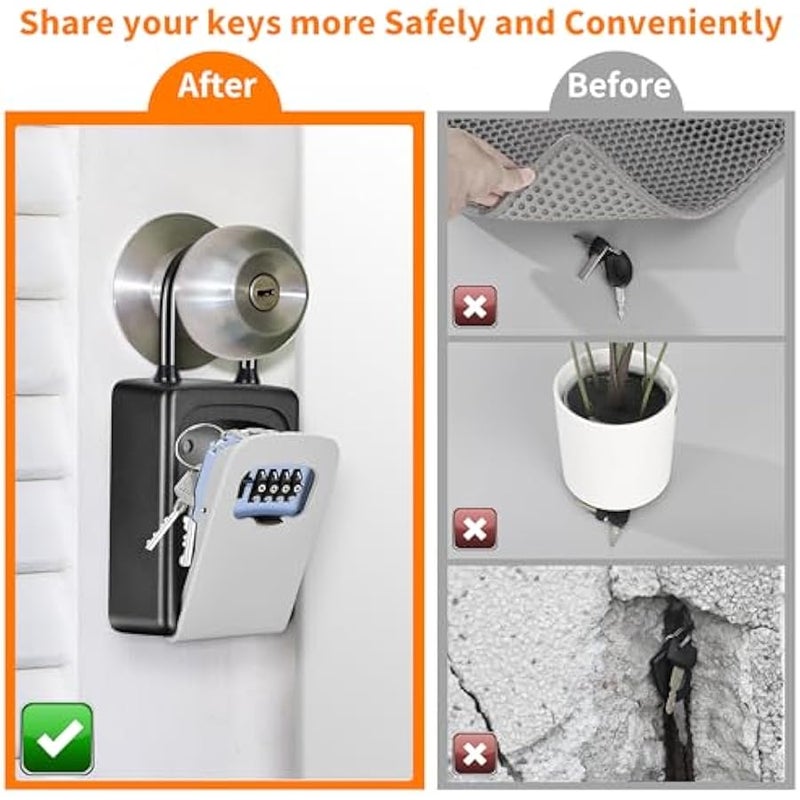 Portable Key Lock Box, Upgrade Clearly Visible Numbers, Lock Box Wall Mounted for House Key, 5 Key Capacity, Weatherproof Resettable Code (4 Pack, Grey) - Image 2