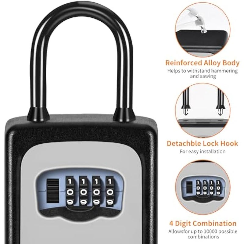 Portable Key Lock Box, Upgrade Clearly Visible Numbers, Lock Box Wall Mounted for House Key, 5 Key Capacity, Weatherproof Resettable Code (4 Pack, Grey) - Image 5