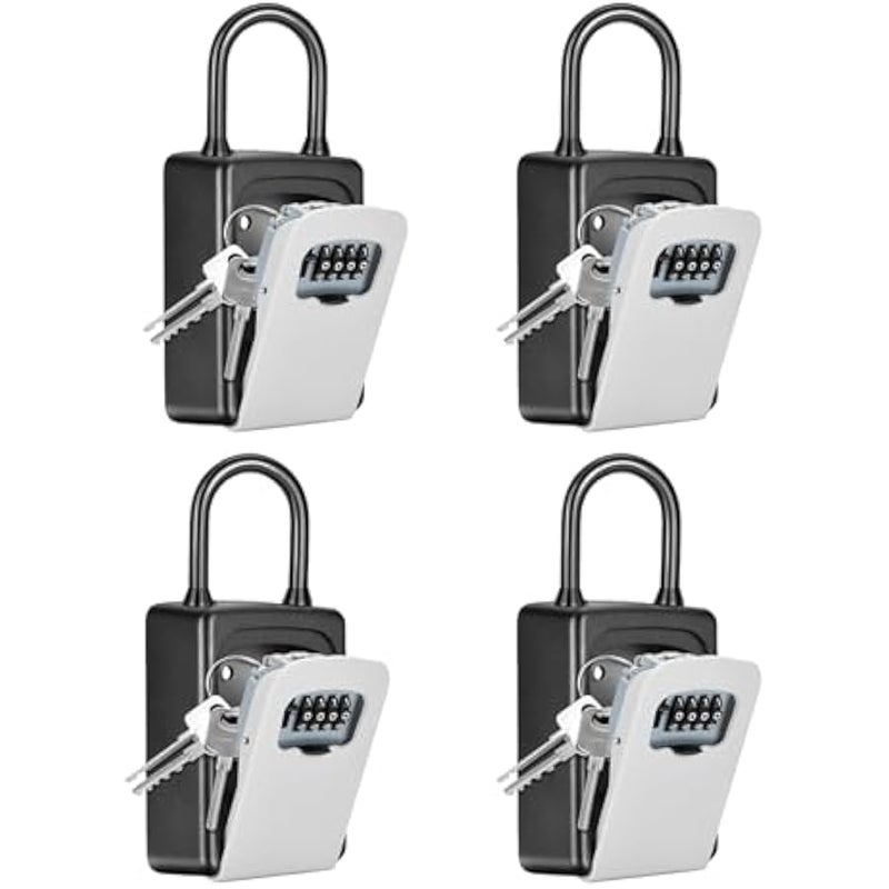 Portable Key Lock Box, Upgrade Clearly Visible Numbers, Lock Box Wall Mounted for House Key, 5 Key Capacity, Weatherproof Resettable Code (4 Pack, Grey) - Image 1