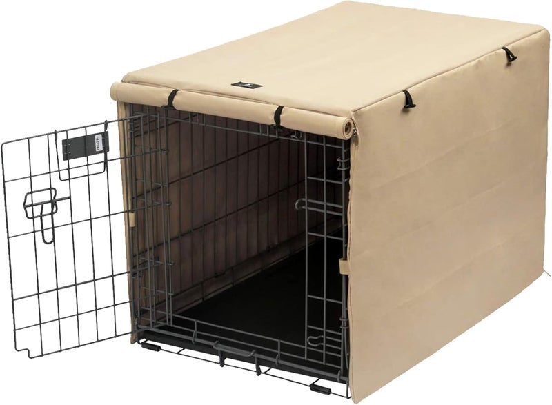 X-ZONE PET Double Door Dog Crate Cover - Polyester Pet Kennel Cover (Fits 24 30 36 42 48 inches Wire Crate) (48Inch, Tan) - Image 1