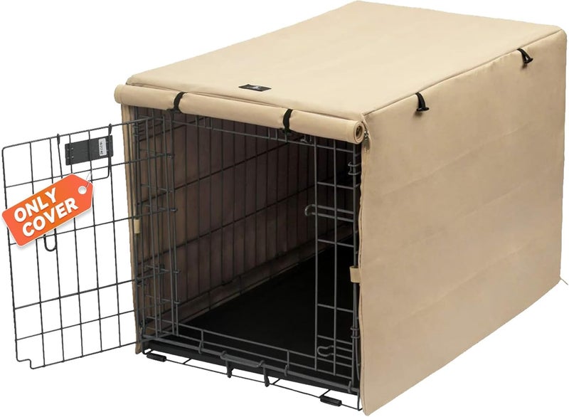 X-ZONE PET Double Door Dog Crate Cover - Polyester Pet Kennel Cover (Fits 24 30 36 42 48 inches Wire Crate) (48Inch, Tan) - Image 2